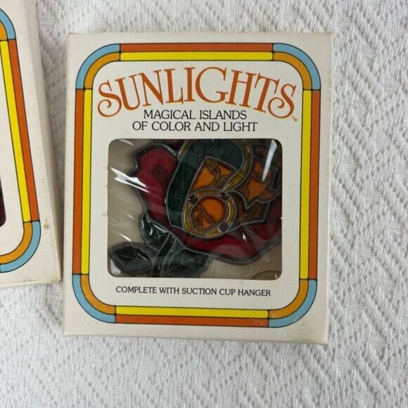 Vintage Sunlights Made in USA Floral Windowpane Suncatcher Window Decor MCM 70s - Picture 5 of 9